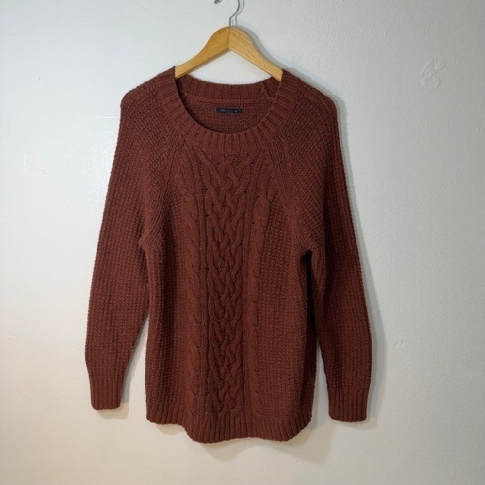 American Eagle Womens Cozy Cable Knit Crewneck Sweater Rust Orange‎ Size M